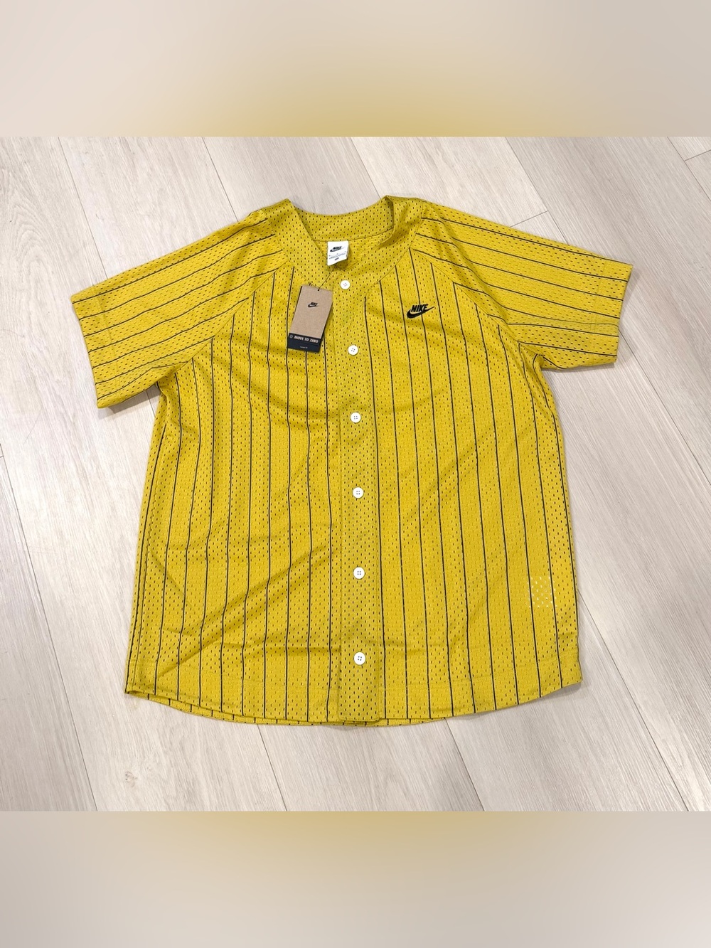Nike Sportswear Trend Pinstripe Baseball Mesh Jersey Gold II4428-389 Men Medium